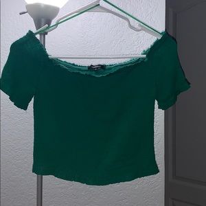 Green Off The Shoulder Crop Top